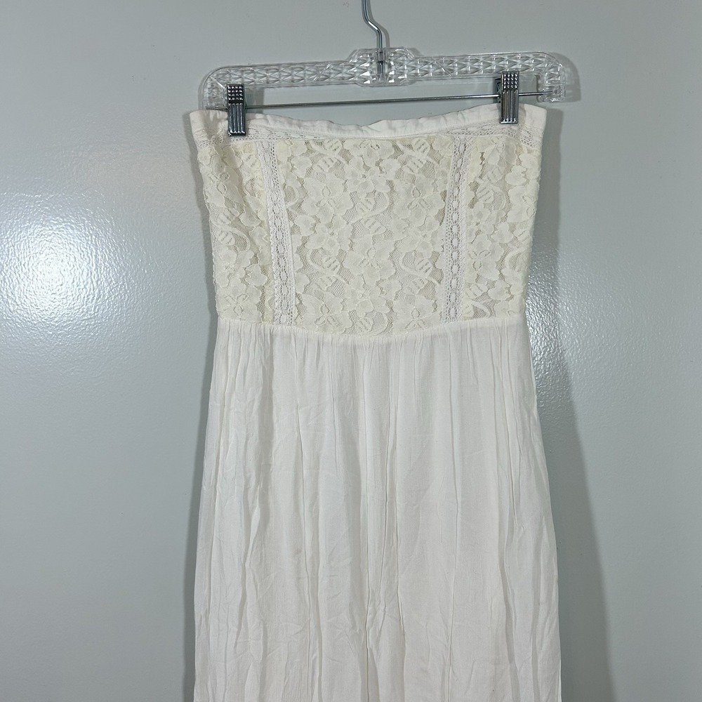 Abercrombie & Fitch Strapless White Lace Dress Medium Smoked Back  Side Slit - Picture 2 of 12